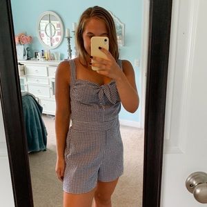 Navy Gingham Tie-Front Romper (NEVER WORN)